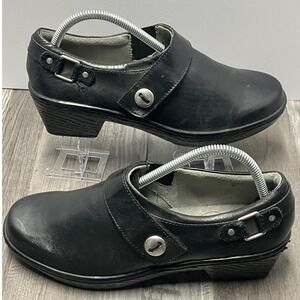 Klogs USA Black Leather Slip On Clogs Mules Shoes Women Size 9.5